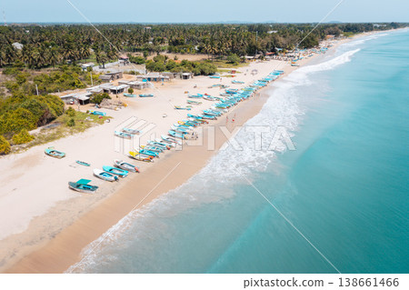 Aerial view of fishing boats on Nilaveli beach, Sri Lanka, for tourism 138661466
