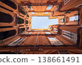 Interior courtyard of residential building viewed from below, Naples, Italy 138661491