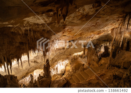 Drach Caves, Majorca: Stalactites and stalagmites in a subterranean pool 138661492