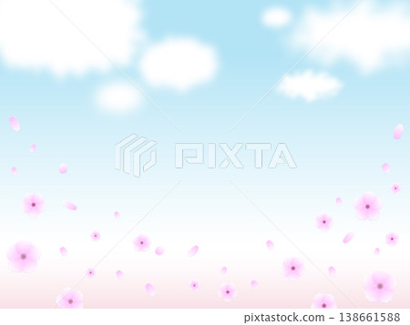 A background of blue sky and beautiful cherry blossoms fluttering in the wind. 138661588