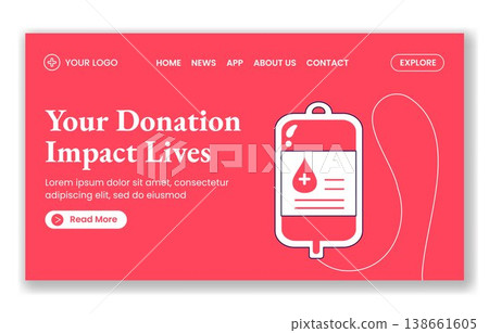 Social Media Landing Page Flat Cartoon Hand Drawn Template World Blood Donor Day 138661605