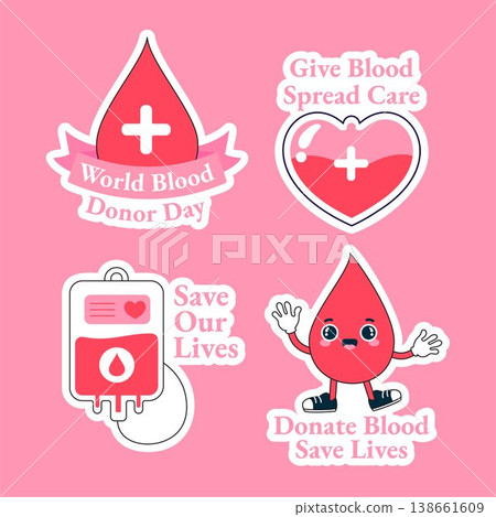 Flat Cartoon Hand Drawn Social Media Label Illustration World Blood Donor Day Flat Cartoon Hand Drawn Social Media Label Illustration World Blood Donor Day 138661609