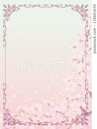 背景素材<花框、櫻花、裝飾框、裝飾邊框、垂直> 138661630