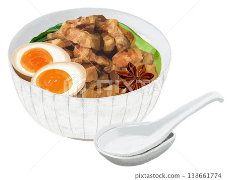 用湯匙舀著滷肉飯 用湯匙舀著滷肉飯 138661774
