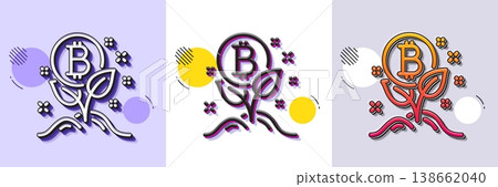 Bitcoin line icon. Halftone dotted pattern. Gradient icon with grain shadow. Cryptocurrency startup sign. Crypto leaf symbol. Line bitcoin project icon. Various designs. Vector 138662040