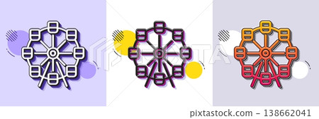 Ferris wheel line icon. Halftone dotted pattern. Gradient icon with grain shadow. Amusement park sign. Carousels symbol. Line ferris wheel icon. Various designs. Vector Ferris wheel line icon. Halftone dotted pattern. Gradient icon with grain shadow. Amusement park sign. Carousels symbol. Line ferris wheel icon. Various designs. Vector 138662041