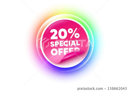 Discount sticker rainbow gradient. Paper offer price tag. 20 percent discount offer tag. Sale price promo sign. Special offer symbol. Sticker label. Grain dots effect. Vector Discount sticker rainbow gradient. Paper offer price tag. 20 percent discount offer tag. Sale price promo sign. Special offer symbol. Sticker label. Grain dots effect. Vector 138662043
