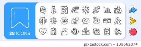Target, Report document and Loyalty points line icons. Interest rate, AI generate, Inflation icons. Pack of Diagram graph, Online auction, No cash icon. Vector Target, Report document and Loyalty points line icons. Interest rate, AI generate, Inflation icons. Pack of Diagram graph, Online auction, No cash icon. Vector 138662074