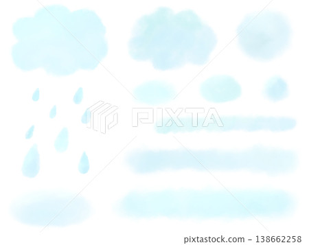 雨季水彩紋理套裝:雲、雨、霧和邊框 雨季水彩紋理套裝:雲、雨、霧和邊框 138662258