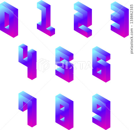 Neon color gradient 3D numbers Retro City Pop 01 138662385