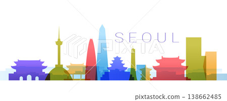 Seoul skyline colorful city landmarks modern architecture traditional buildings abstract cityscape white background banner Seoul skyline colorful city landmarks modern architecture traditional buildings abstract cityscape white background banner 138662485
