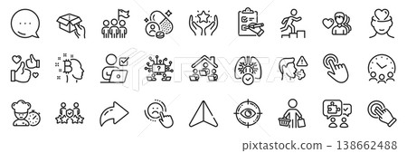 Teamwork question, Dislike and Man love line icons pack. Share, Message, Paper plane icons. Like, Touchscreen gesture, Mental health web icon. Ranking, Meeting time, Online voting pictogram. Vector Teamwork question, Dislike and Man love line icons pack. Share, Message, Paper plane icons. Like, Touchscreen gesture, Mental health web icon. Ranking, Meeting time, Online voting pictogram. Vector 138662488