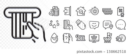 Stars, Bill accounting and Ram line icons for web app. Glare of light effect. Message icon. Pack of Dermatologically tested, Smile face, Shield pictogram icons. Vector 138662518