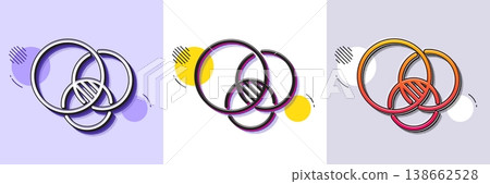 Euler diagram line icon. Halftone dotted pattern. Gradient icon with grain shadow. Eulerian circles sign. Relationships chart symbol. Line euler diagram icon. Various designs. Vector 138662528