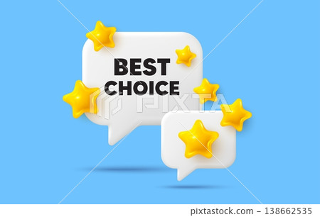 Best choice chat speech bubble. Social media concept. Best choice tag. Special offer Sale sign. Advertising Discounts symbol. 3d stars chat bubble. Vector Best choice chat speech bubble. Social media concept. Best choice tag. Special offer Sale sign. Advertising Discounts symbol. 3d stars chat bubble. Vector 138662535