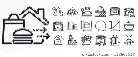 Lighthouse, Square area and Bath line icons for web app. Glare of light effect. Message icon. Pack of Delivery market, Food market, Buildings pictogram icons. Vector Lighthouse, Square area and Bath line icons for web app. Glare of light effect. Message icon. Pack of Delivery market, Food market, Buildings pictogram icons. Vector 138662537