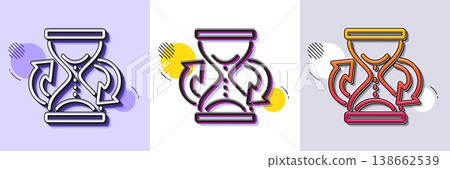 Time hourglass refresh line icon. Halftone dotted pattern. Gradient icon with grain shadow. Sand watch sign. Line hourglass icon. Various designs. Vector 138662539