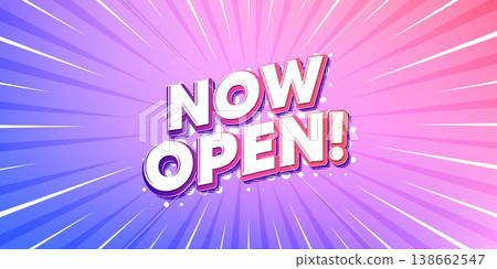 Now open sun rays gradient banner. Light burst background. Now open tag. Promotion new business sign. Welcome advertising symbol. Gradient sun rays. Sunburst light. Vector Now open sun rays gradient banner. Light burst background. Now open tag. Promotion new business sign. Welcome advertising symbol. Gradient sun rays. Sunburst light. Vector 138662547