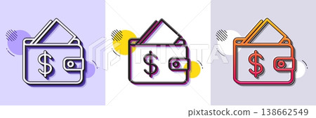 Wallet line icon. Halftone dotted pattern. Gradient icon with grain shadow. Affordability sign. Cash savings symbol. Line wallet icon. Various designs. Vector Wallet line icon. Halftone dotted pattern. Gradient icon with grain shadow. Affordability sign. Cash savings symbol. Line wallet icon. Various designs. Vector 138662549