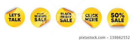 Lets talk sticker tag. 50 percent discount, Black friday paper price banners. Lets talk tag. Connect offer sign. Conversation symbol. Click here sticker. Vector Lets talk sticker tag. 50 percent discount, Black friday paper price banners. Lets talk tag. Connect offer sign. Conversation symbol. Click here sticker. Vector 138662552