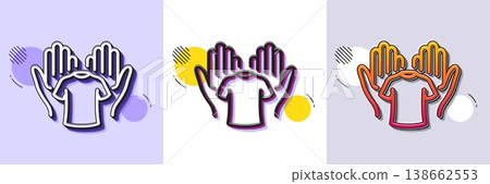 Hold t-shirt line icon. Halftone dotted pattern. Gradient icon with grain shadow. Laundry shirt sign. Clothing cleaner symbol. Line hold t-shirt icon. Various designs. Vector Hold t-shirt line icon. Halftone dotted pattern. Gradient icon with grain shadow. Laundry shirt sign. Clothing cleaner symbol. Line hold t-shirt icon. Various designs. Vector 138662553