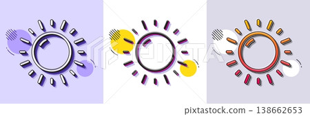 Sunny weather forecast line icon. Halftone dotted pattern. Gradient icon with grain shadow. Summer sun sign. Line sunny weather icon. Various designs. Vector Sunny weather forecast line icon. Halftone dotted pattern. Gradient icon with grain shadow. Summer sun sign. Line sunny weather icon. Various designs. Vector 138662653