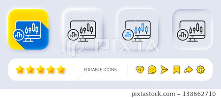 Candlestick chart line icon. Neumorphic, Flat shadow, 3d buttons. Analytics graph sign. Market analytics symbol. Line candlestick chart icon. Social media icons. Vector Candlestick chart line icon. Neumorphic, Flat shadow, 3d buttons. Analytics graph sign. Market analytics symbol. Line candlestick chart icon. Social media icons. Vector 138662710