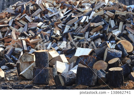 Firewood piled haphazardly; wood from Hokkaido; wallpaper 138662741