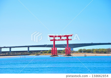 Shizuoka Prefecture: The red torii gate and blue sky of Bentenjima Island in Hamamatsu City Shizuoka Prefecture: The red torii gate and blue sky of Bentenjima Island in Hamamatsu City 138662854