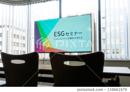 ESG seminar by the window in the conference room ESG seminar by the window in the conference room 138662879