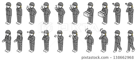 等距插圖：不同姿勢的男女工人 138662968