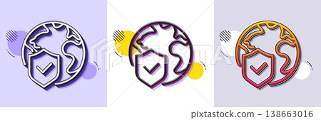 World insurance line icon. Halftone dotted pattern. Gradient icon with grain shadow. Global business protection sign. Internet security symbol. Line world insurance icon. Various designs. Vector World insurance line icon. Halftone dotted pattern. Gradient icon with grain shadow. Global business protection sign. Internet security symbol. Line world insurance icon. Various designs. Vector 138663016