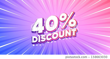 Discount sun rays gradient banner. Light burst background. 40 percent discount tag. Sale offer price sign. Special offer symbol. Gradient sun rays. Sunburst light. Vector 138663030