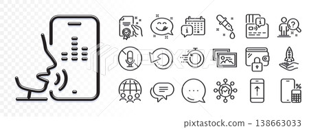 Calendar, No microphone and Fast recovery line icons for web app. Glare of light effect. Message icon. Pack of Global business, Crowdfunding, Voicemail pictogram icons. Vector Calendar, No microphone and Fast recovery line icons for web app. Glare of light effect. Message icon. Pack of Global business, Crowdfunding, Voicemail pictogram icons. Vector 138663033