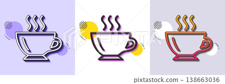 Coffee cup line icon. Halftone dotted pattern. Gradient icon with grain shadow. Hot drink sign. Cappuccino symbol. Line coffee icon. Various designs. Vector Coffee cup line icon. Halftone dotted pattern. Gradient icon with grain shadow. Hot drink sign. Cappuccino symbol. Line coffee icon. Various designs. Vector 138663036