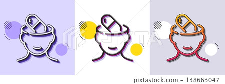 Depression treatment line icon. Halftone dotted pattern. Gradient icon with grain shadow. Headache pill sign. Mental health symbol. Line depression treatment icon. Various designs. Vector Depression treatment line icon. Halftone dotted pattern. Gradient icon with grain shadow. Headache pill sign. Mental health symbol. Line depression treatment icon. Various designs. Vector 138663047