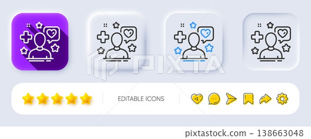 Patient line icon. Neumorphic, Flat shadow, 3d buttons. Medical doctor sign. Emergency support symbol. Line patient icon. Social media icons. Vector 138663048