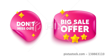 Miss out sticker tag. Big offer paper price banner. Dont miss out tag. Special offer price sign. Advertising discounts symbol. Discount sticker with 3d stars. Vector Miss out sticker tag. Big offer paper price banner. Dont miss out tag. Special offer price sign. Advertising discounts symbol. Discount sticker with 3d stars. Vector 138663110