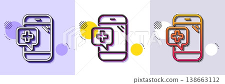 Medicine phone line icon. Halftone dotted pattern. Gradient icon with grain shadow. Mobile medical help sign. Line medical phone icon. Various designs. Vector Medicine phone line icon. Halftone dotted pattern. Gradient icon with grain shadow. Mobile medical help sign. Line medical phone icon. Various designs. Vector 138663112