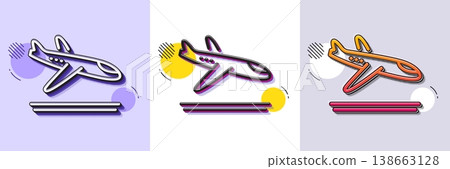 Airport arrivals plane line icon. Halftone dotted pattern. Gradient icon with grain shadow. Airplane landing sign. Flight symbol. Line arrivals plane icon. Various designs. Vector 138663128