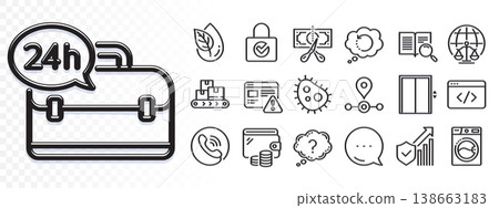 Seo script, Internet warning and Lift line icons for web app. Glare of light effect. Message icon. Pack of Washing machine, Search text, Magistrates court pictogram icons. Vector 138663183