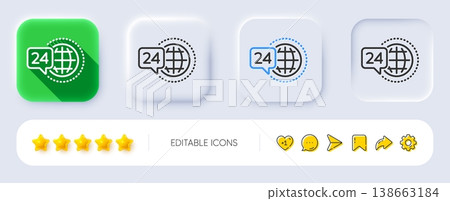 24 hour service line icon. Neumorphic, Flat shadow, 3d buttons. Call support sign. Feedback chat symbol. Line 24h service icon. Social media icons. Vector 24 hour service line icon. Neumorphic, Flat shadow, 3d buttons. Call support sign. Feedback chat symbol. Line 24h service icon. Social media icons. Vector 138663184