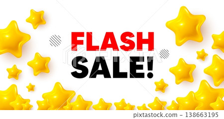 Flash sale winner banner with 3d stars. Golden stars banner. Flash Sale tag. Special offer price sign. Advertising Discounts symbol. Review rate background. Vector 138663195