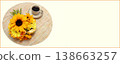 Image material of a coffee cup and a bouquet of flowers 138663257