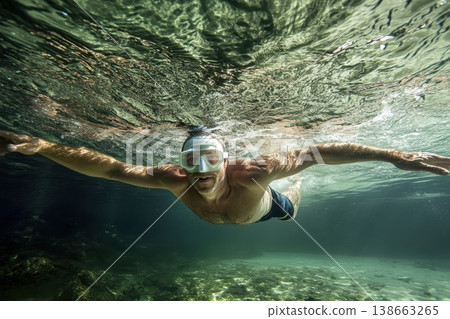 A man is swimming in the ocean wearing a mask 138663265