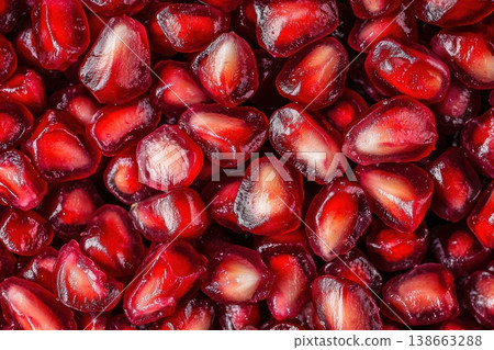 Close-Up of Fresh Pomegranate Seeds Densely Packed for Vibrant Food Photography Close-Up of Fresh Pomegranate Seeds Densely Packed for Vibrant Food Photography 138663288