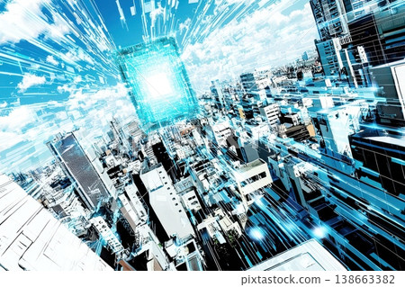 Futuristic Cityscape With AI Consciousness and Expanding Light Portal Futuristic Cityscape With AI Consciousness and Expanding Light Portal 138663382