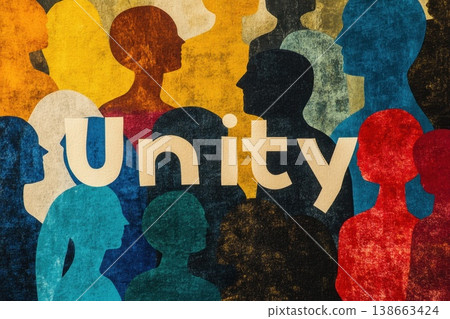 Vibrant Street Mural Featuring Abstract Figures and the Word Unity in Colorful Silhouettes Vibrant Street Mural Featuring Abstract Figures and the Word Unity in Colorful Silhouettes 138663424