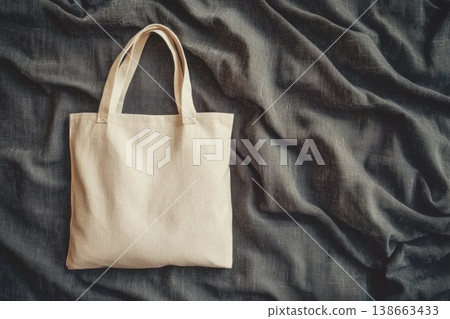 Professional Mockup of Simple White Tote Bag on Dark Fabric Background Professional Mockup of Simple White Tote Bag on Dark Fabric Background 138663433