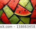 Colorful Abstract Wallpaper Featuring Sliced Watermelon Pieces and Texture 138663458